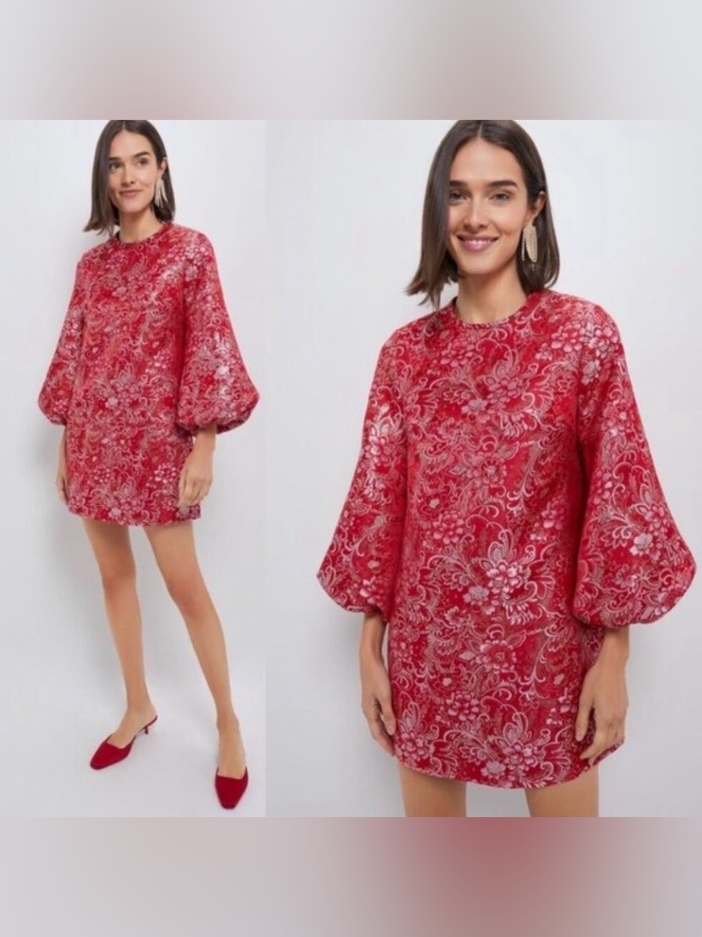 Tuckernuck & Hyacinth House Red & Silver Jacquard Janie Dress | M